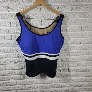 LL Bean Womens Swim Top 20W Sleeveless Tank Blue Bra Nylon Spandex BLU5E